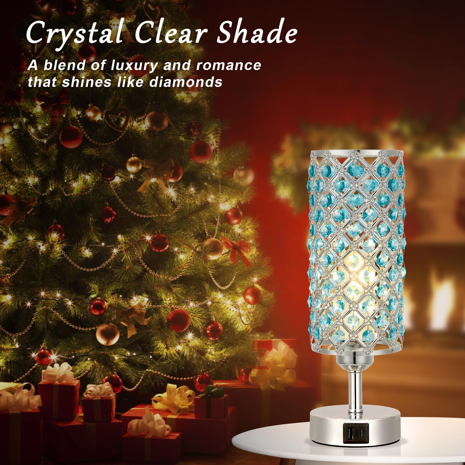 Close-up crystal detail and luxe finish on Hong-in lamp