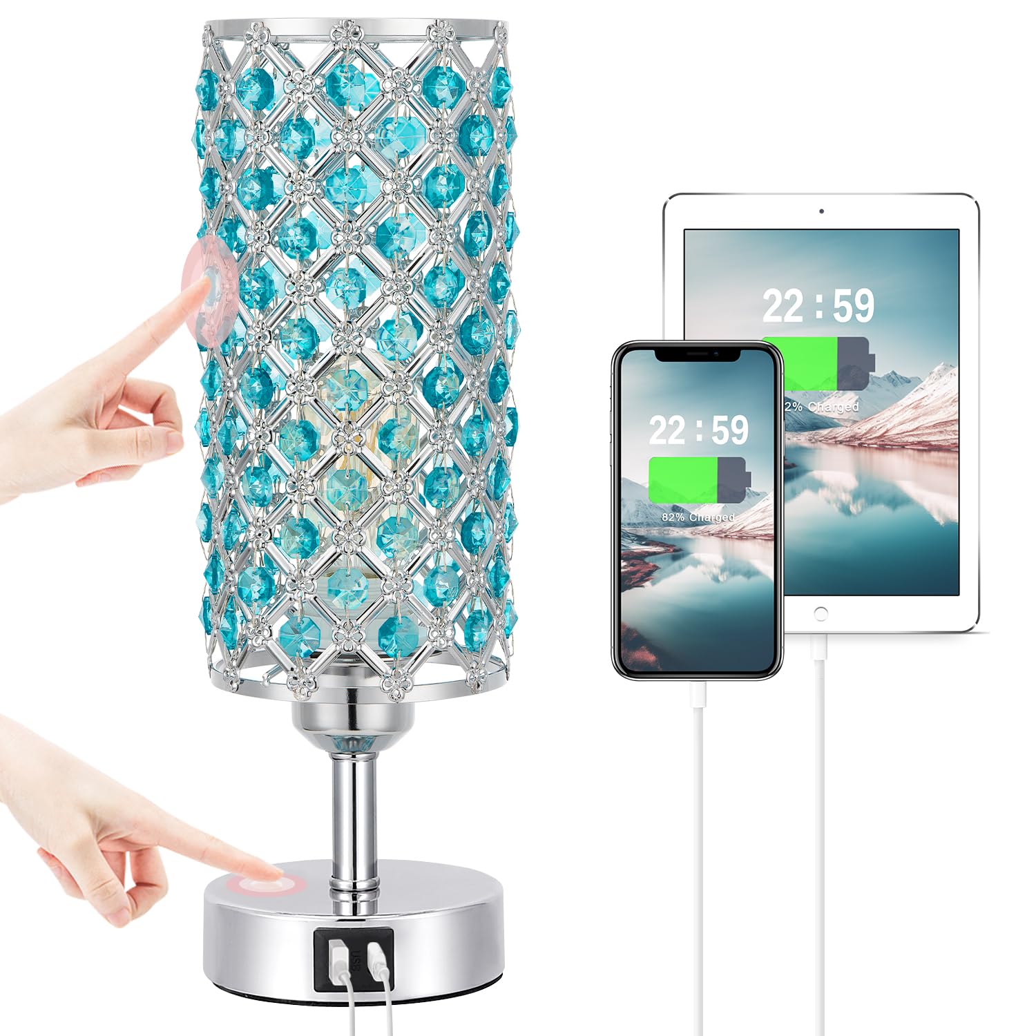 Hong-in blue crystal table lamp full view for modern living spaces