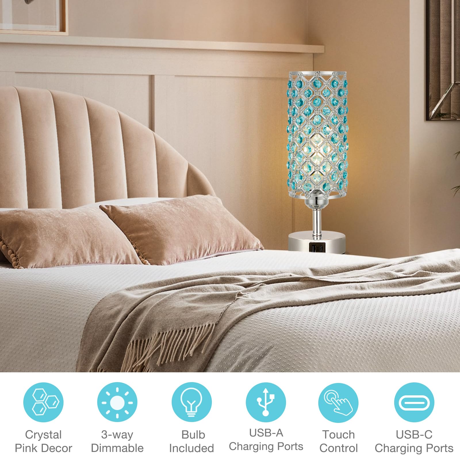 UL-certified metal and crystal construction for lasting bedside illumination