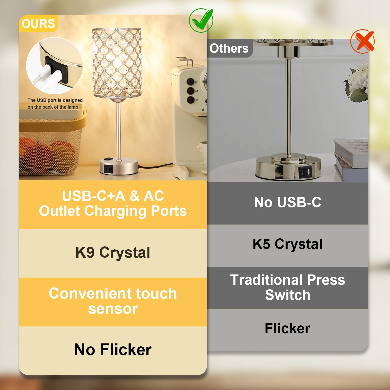 Hong-in Champagne Gold Lamp touch-control design for easy brightness adjustment