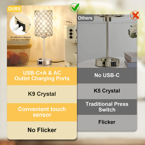 Hong-in Champagne Gold Lamp touch-control design for easy brightness adjustment
