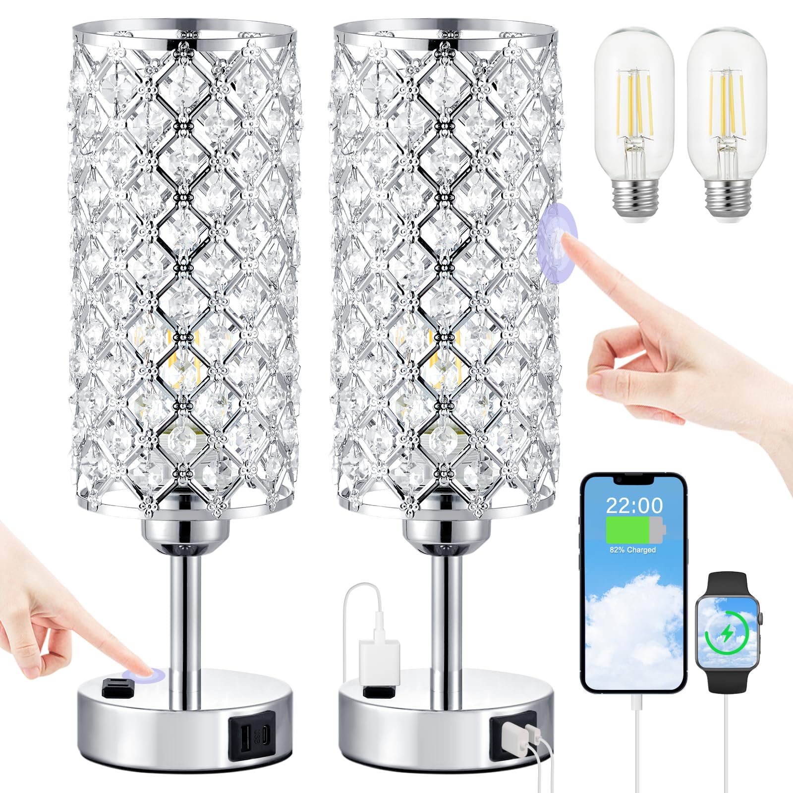 Hong-in crystal lamp set on a nightstand adds elegant bedroom lighting
