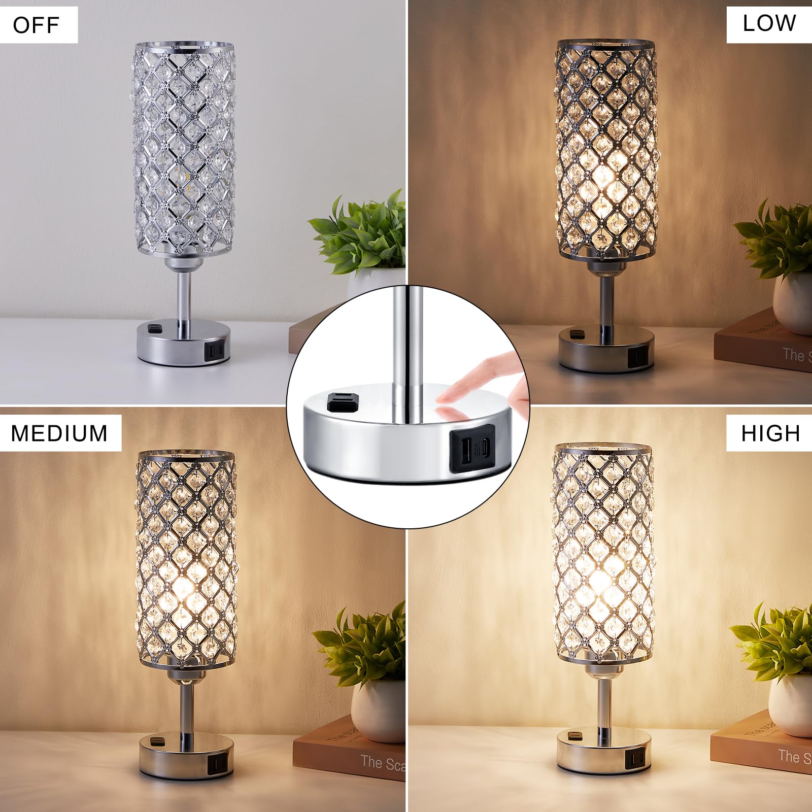 Hong-in crystal lamp with touch control for easy 3-step brightness