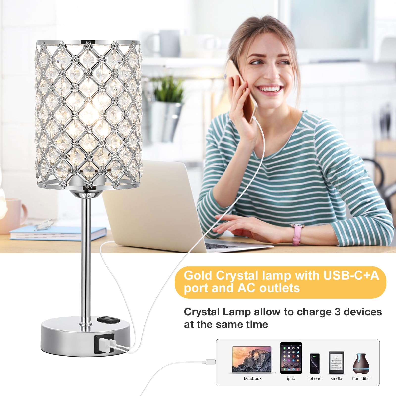 Hong-in crystal lamp with touch base for easy bedside control