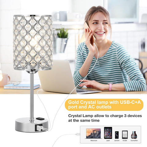 Hong-in crystal lamp with touch base for easy bedside control
