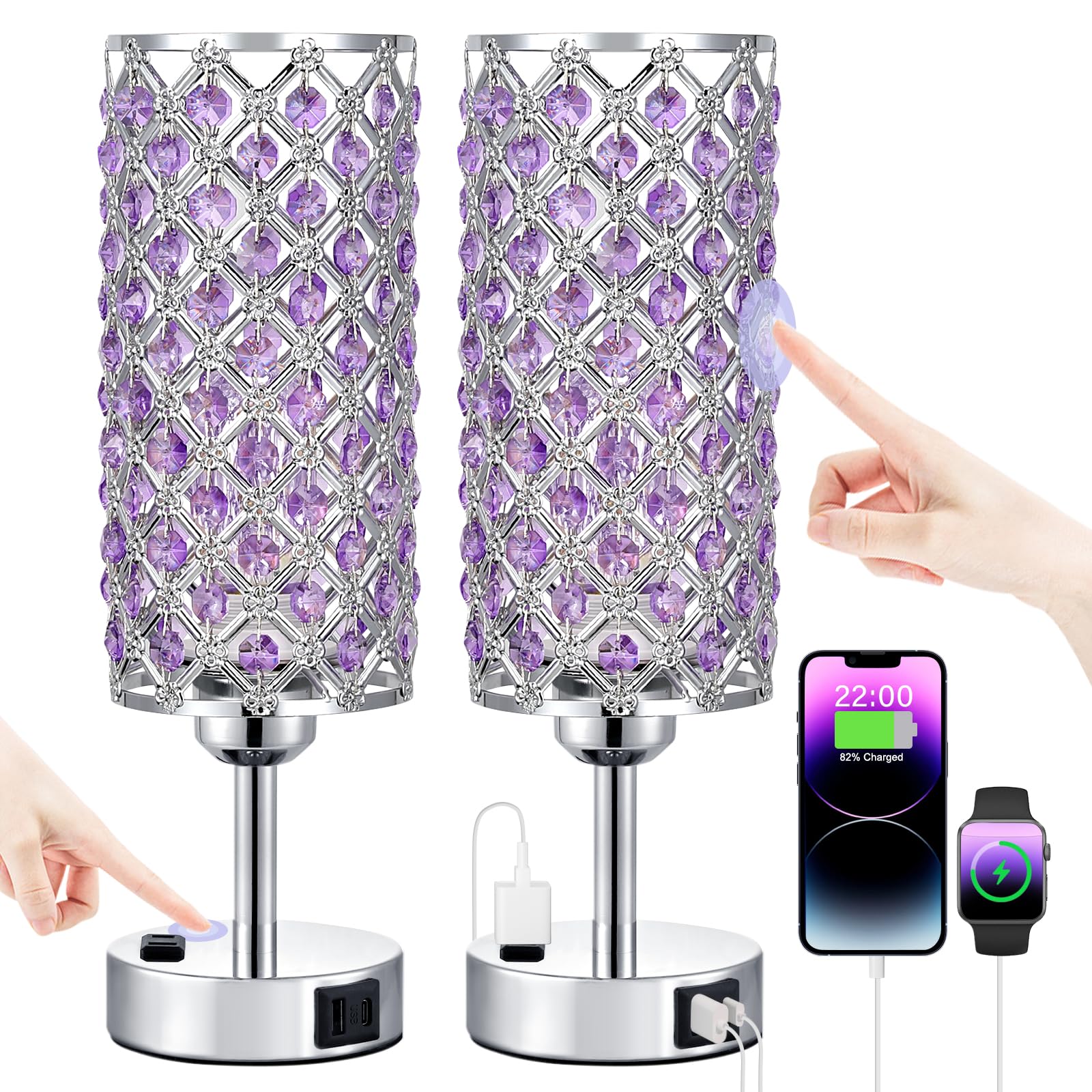 Hong-in Crystal Lamps set with diamond shade adds warm bedside ambiance