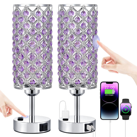 Hong-in Crystal Lamps set with diamond shade adds warm bedside ambiance
