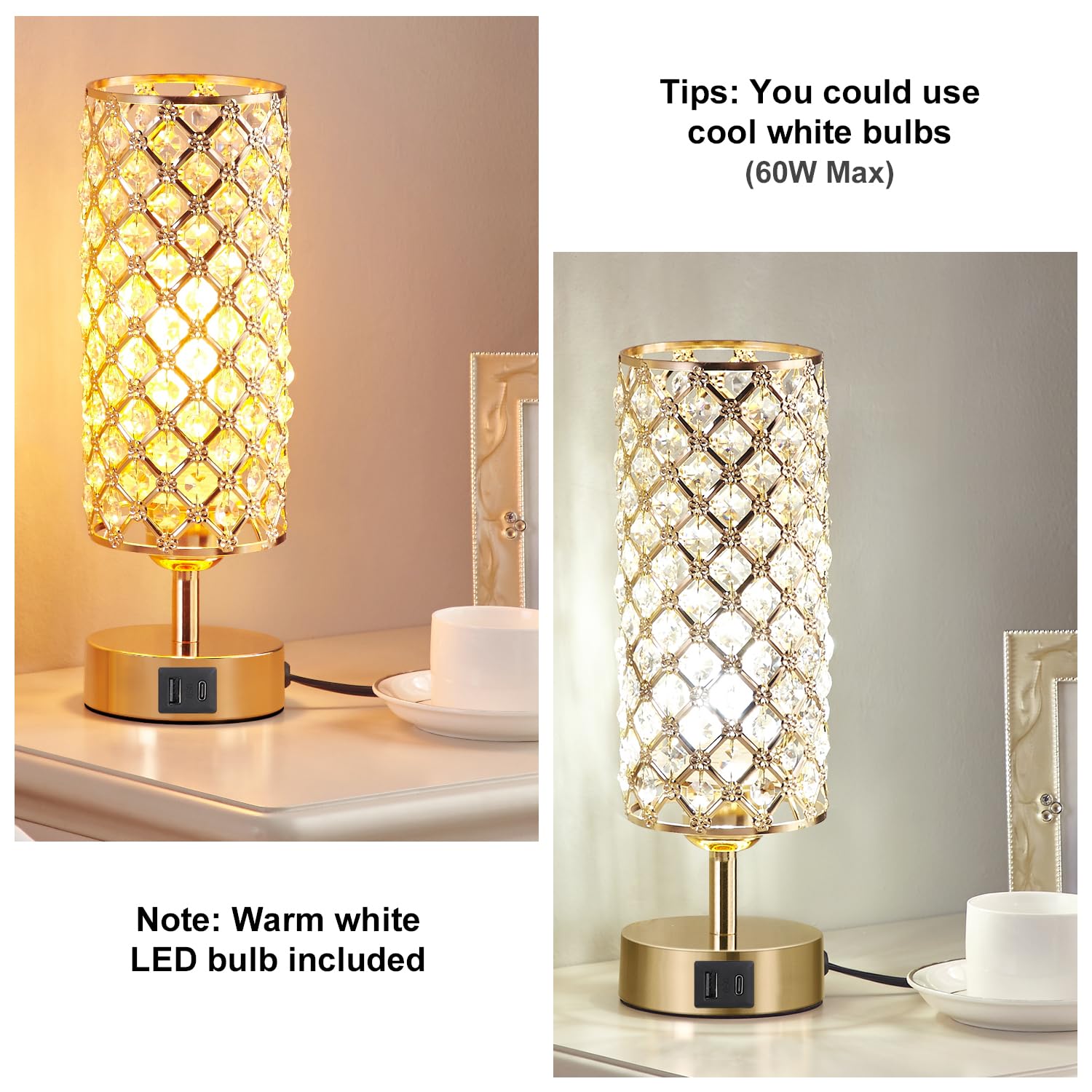 Hong-in gold crystal lampshade close-up highlighting luxe sparkle.