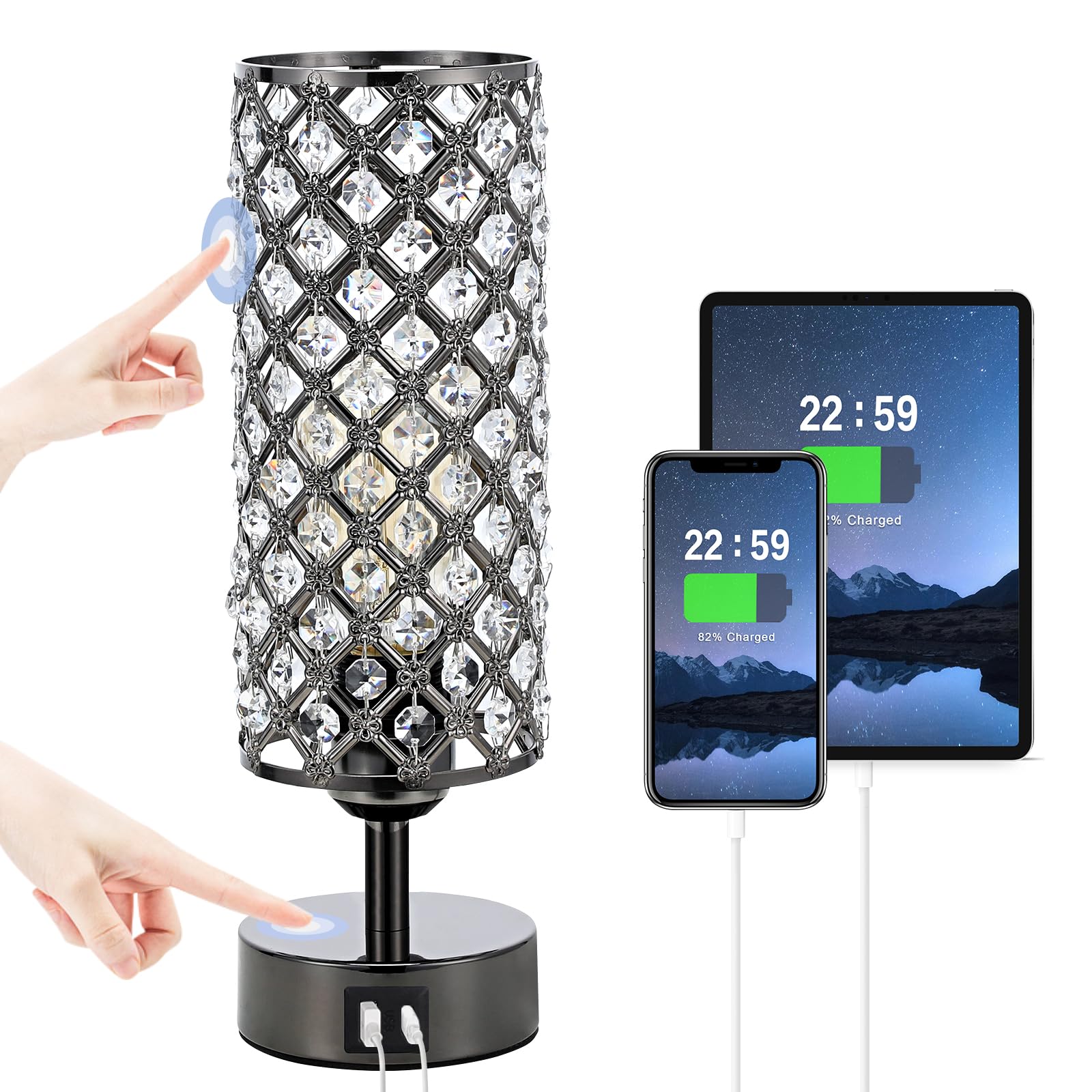 Hong-in Crystal Table Lamp base in black complements modern decor.