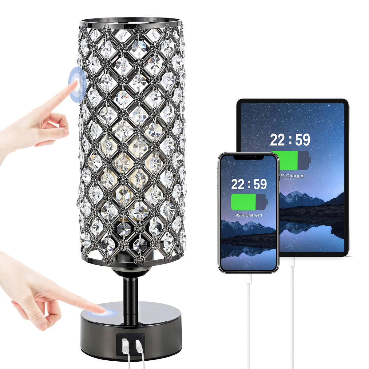 Hong-in Crystal Table Lamp base in black complements modern decor.