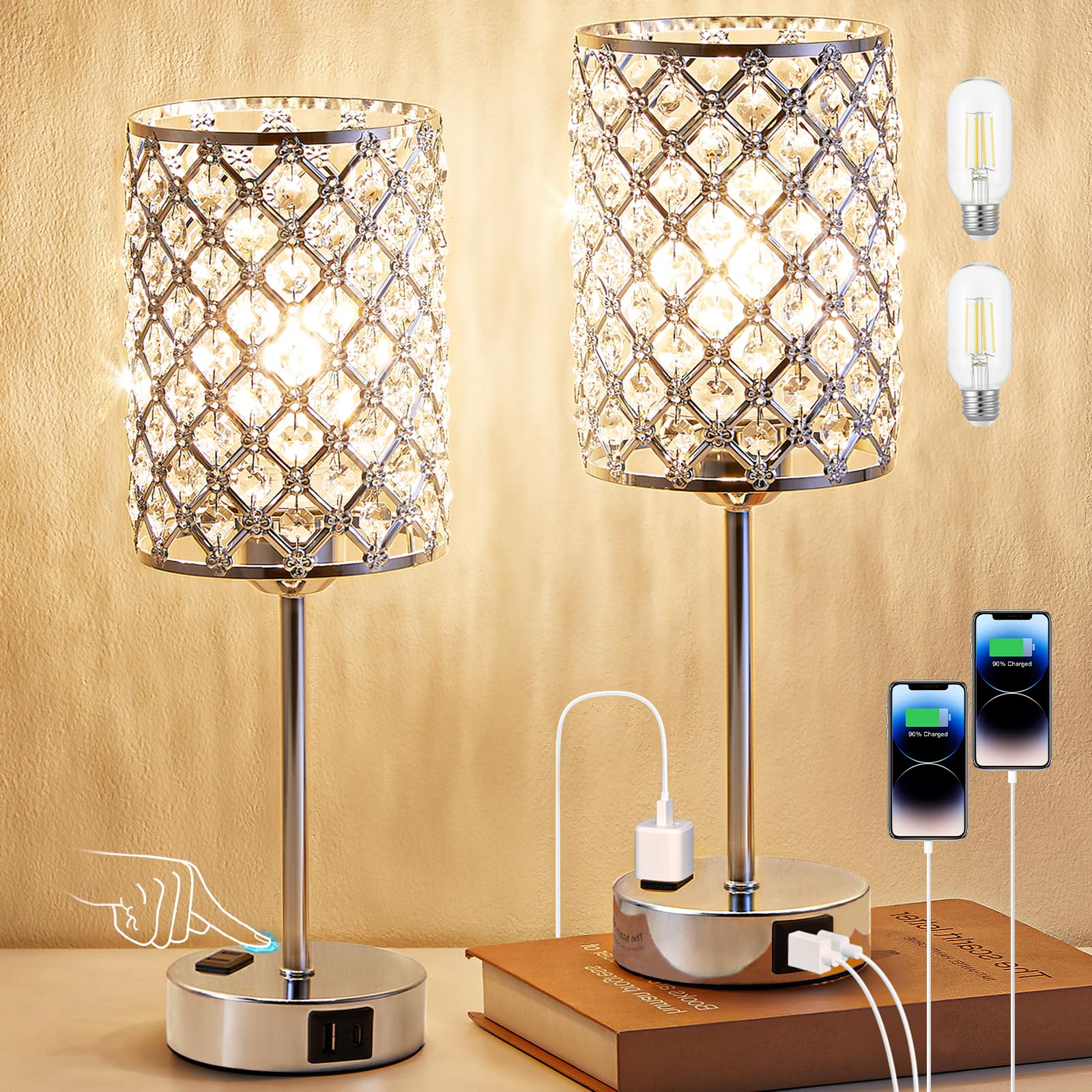 Hong-in crystal table lamp base showcases shimmering facets for evening bedside mood