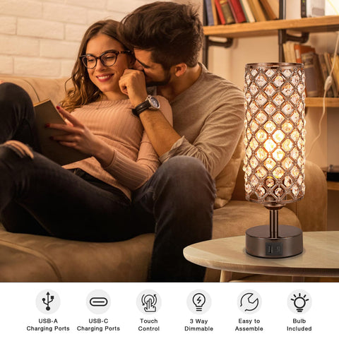 Hong-in Crystal Table Lamp included bulb for warm, ready-to-use lighting.