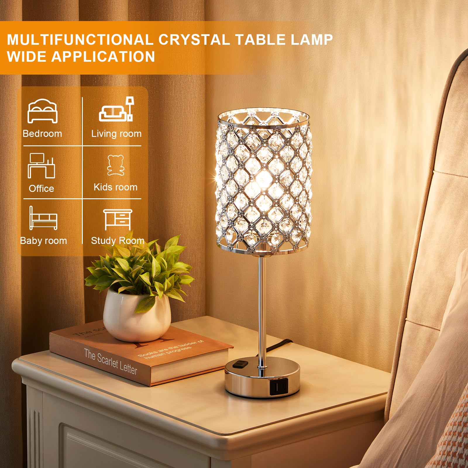 Hong-in crystal table lamp shade highlights soft light for reading and relaxing