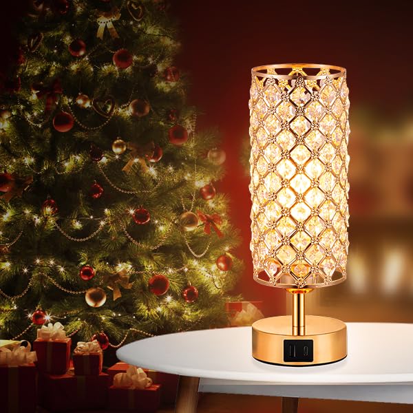 Hong-in crystal table lamp showing three brightness levels for customizable ambiance.