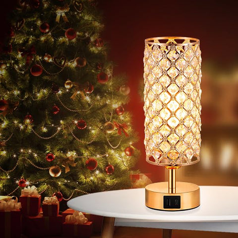 Hong-in crystal table lamp showing three brightness levels for customizable ambiance.