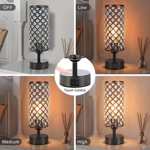 Hong-in Crystal Table Lamp touch-control panel allows quick brightness adjustments.