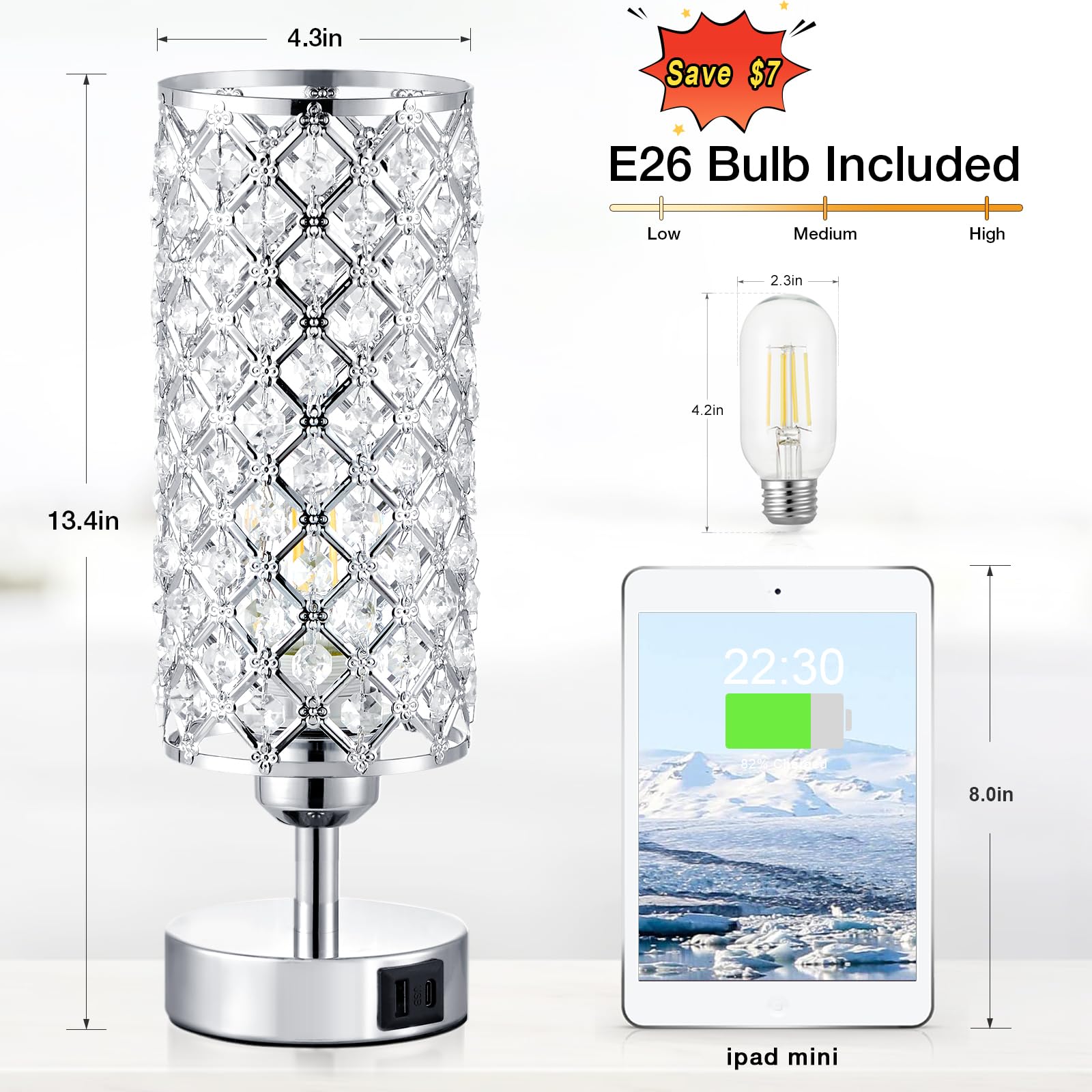 Hong-in Crystal Touch Lamp 3-way dimming lets you tailor brightness