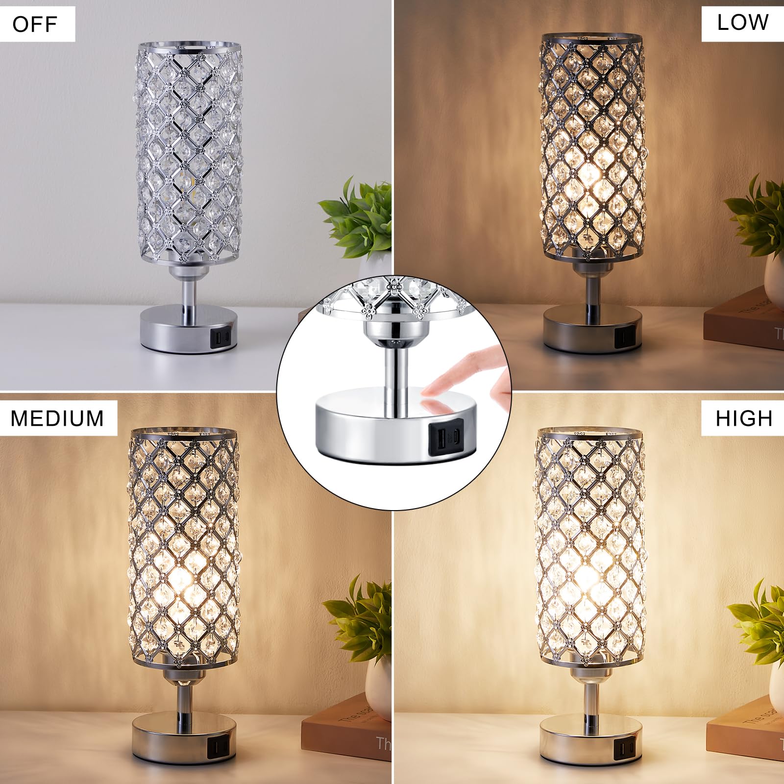 Hong-in Crystal Touch Lamp crystal shade refracts rainbow light for glamorous daylight glow