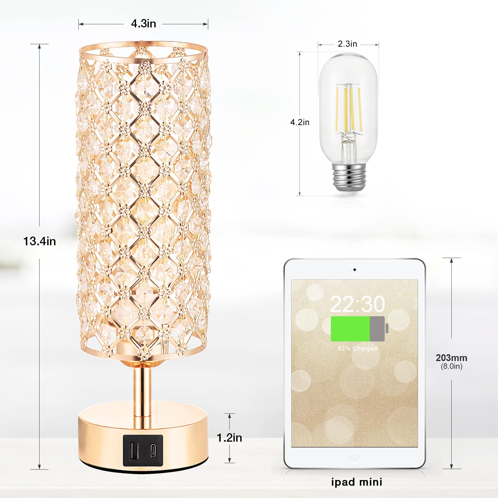 Hong-in crystal lamp with warm 3000K glow and crystal detail.