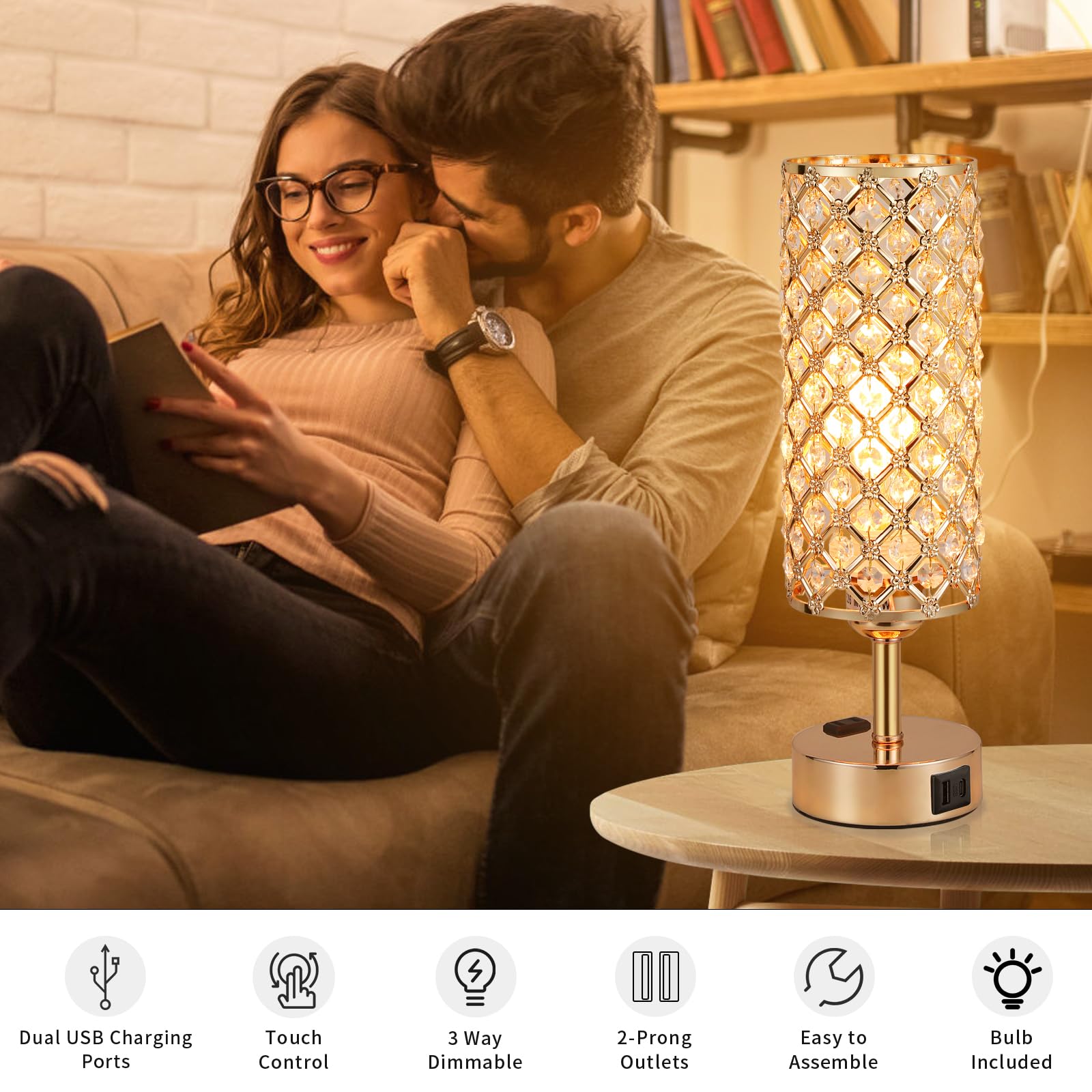 Hong-in Gold Lamps Set 2 AC outlet for multi device charging