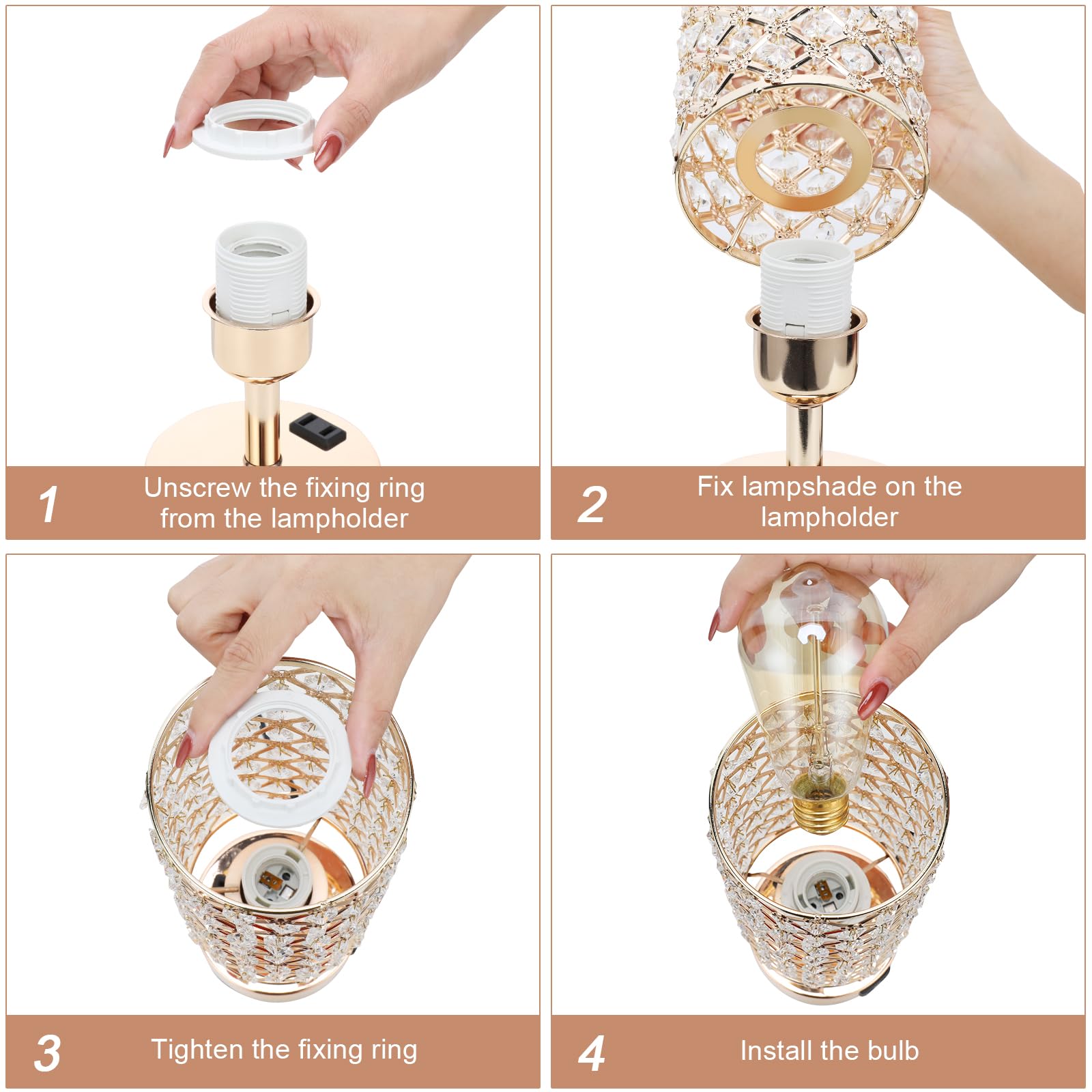 Hong-in Gold Lamps Set 2 crystal base and gold finish for luxury appeal