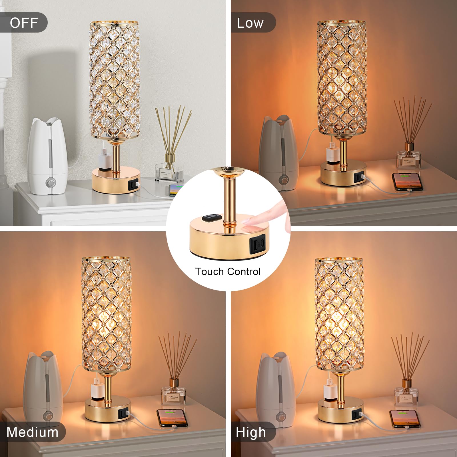 Hong-in Gold Lamps Set 2 crystal shade detail showcasing K9 crystals