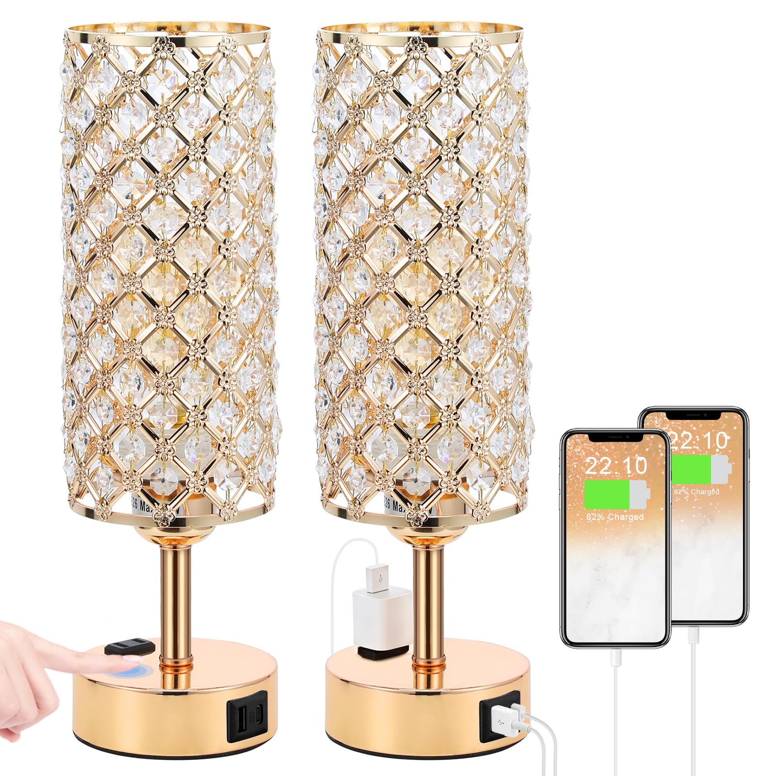 Hong-in Gold Lamps Set 2 with dimmable touch control for adjustable room lighting