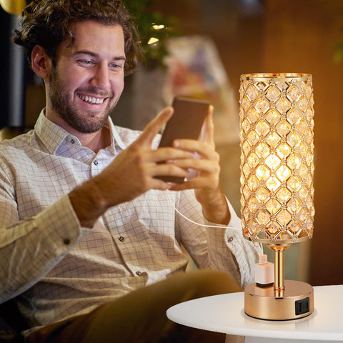 Hong-in Gold Lamps Set 2 bedside nightstand setup in cozy room