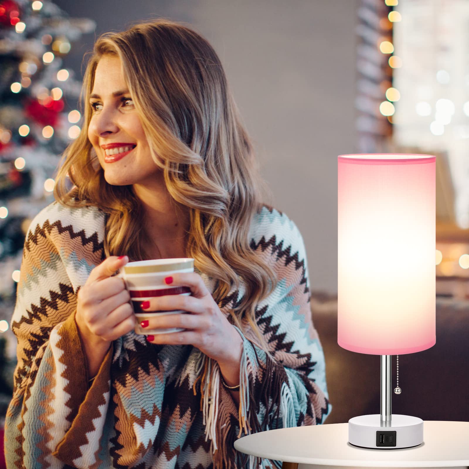 Hong-in Pink Lamp with pull chain control for easy brightness adjustments