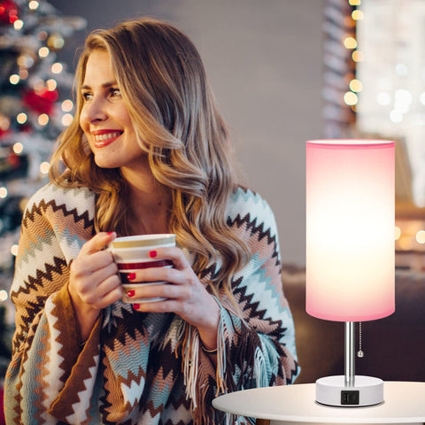 Hong-in Pink Lamp with pull chain control for easy brightness adjustments