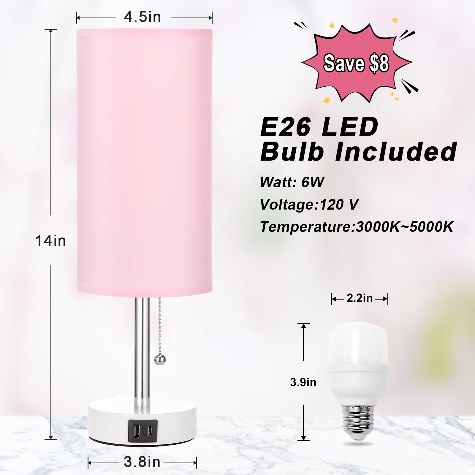 Hong-in Pink Bedside Lamp fits small spaces with chic decor
