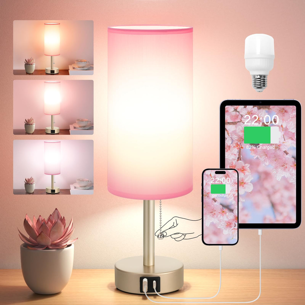 Hong-in pink gold table lamp base – compact bedside design for space-saving use