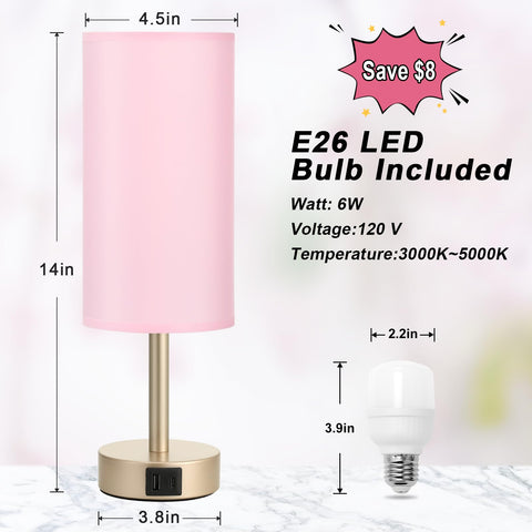 Hong-in pink gold table lamp pull chain – easy brightness control