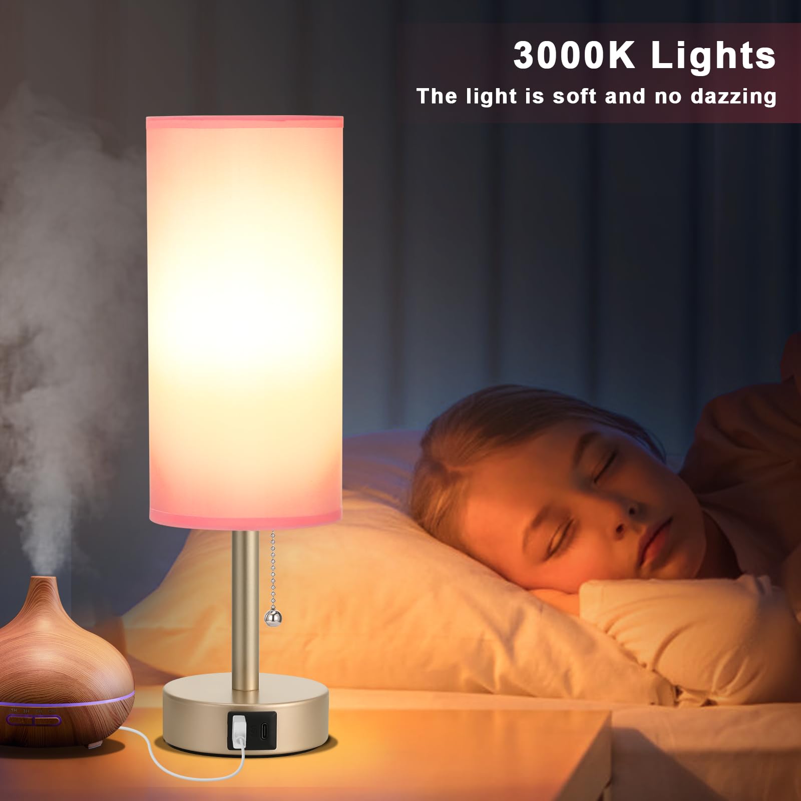 Hong-in pink gold table lamp room setup – fits living rooms, kids rooms, dorms