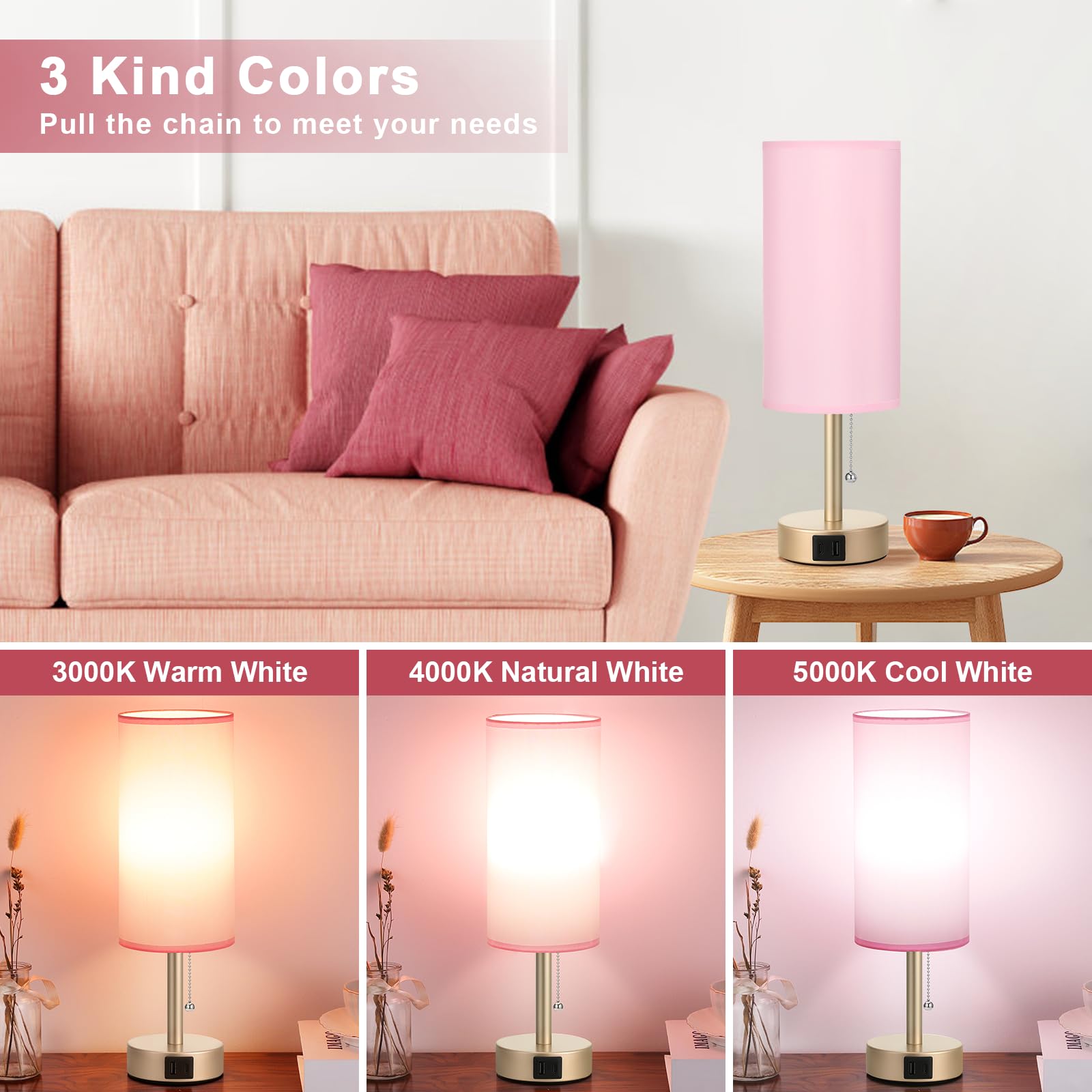 Hong-in pink gold table lamp shade – soft ambient glow for bedrooms