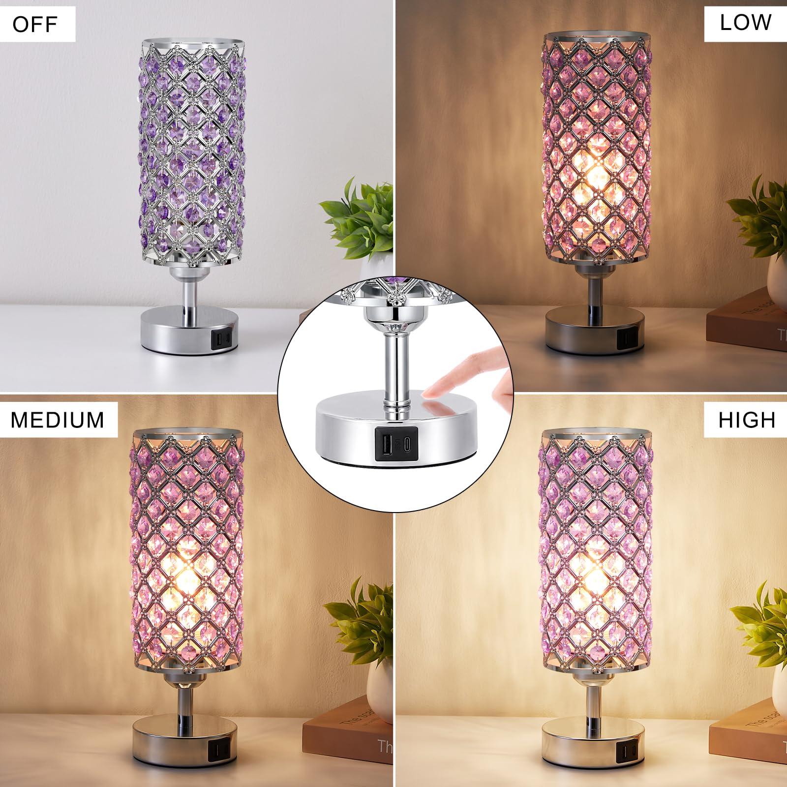 Three-way dimmable touch control on the Hong-in Purple Lamp creates ambience.