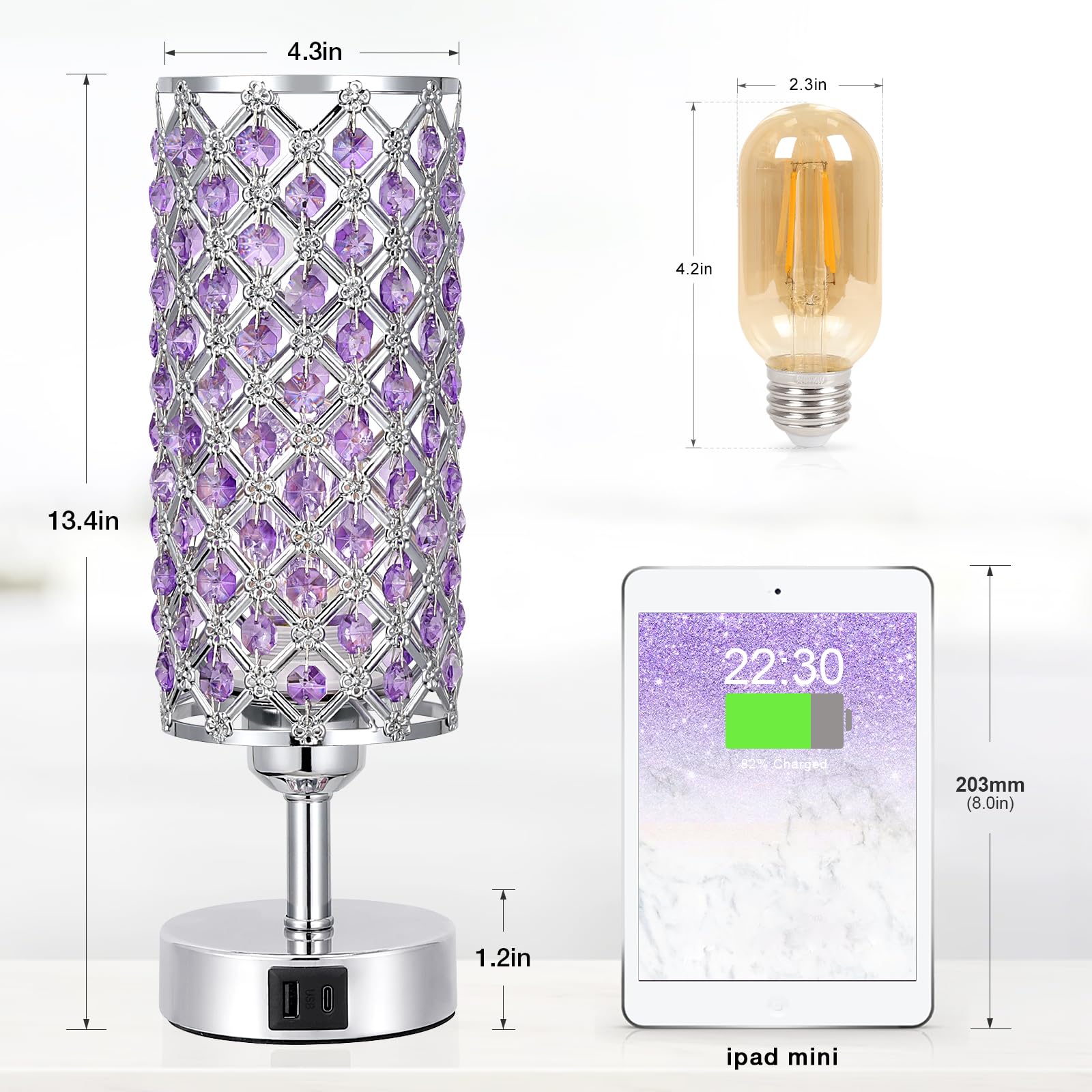 Hong-in Purple Lamp combines metal and crystal for sturdy, elegant construction.