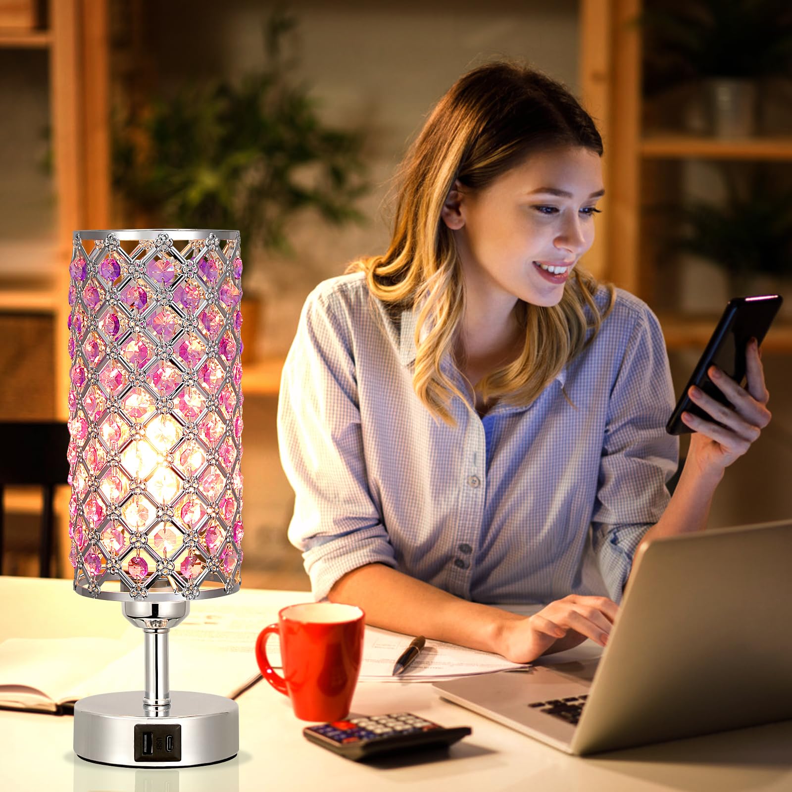 Hong-in Purple Lamp base provides USB-C and USB-A ports for charging.