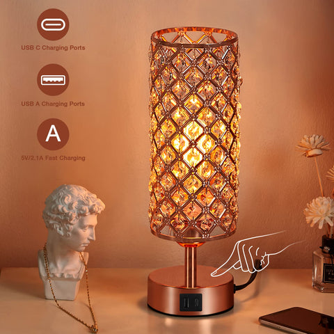 Hong-in rose-gold nightstand light enhances modern decor with subtle sparkle.
