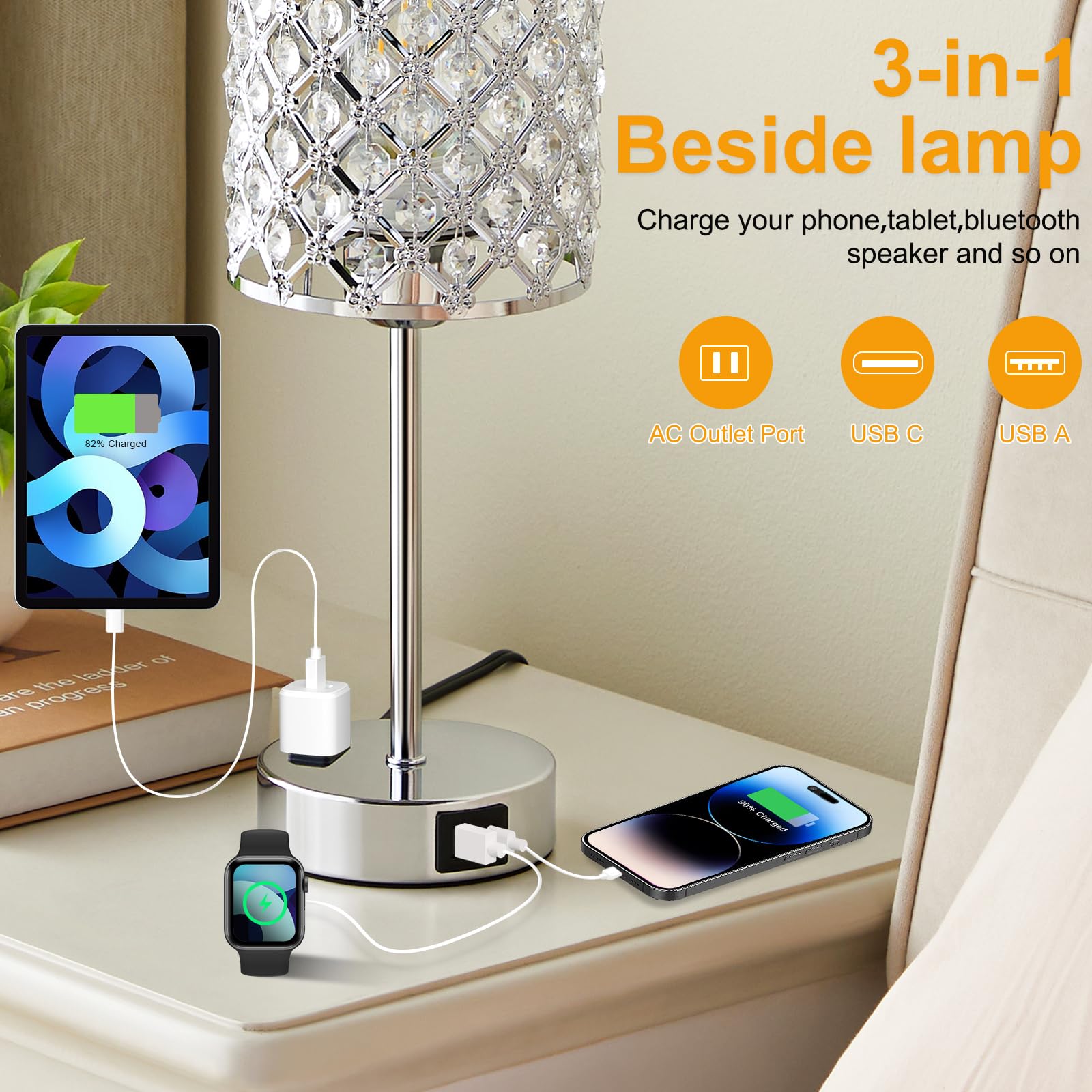 Hong-in crystal lamp USB ports enable convenient charging at night