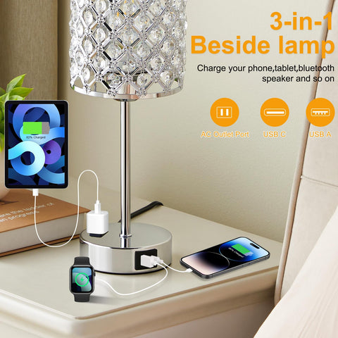 Hong-in crystal lamp USB ports enable convenient charging at night