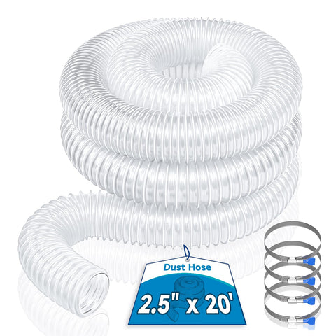 Hon&Guan dust hose 20ft clear shows debris inside for timely cleaning.
