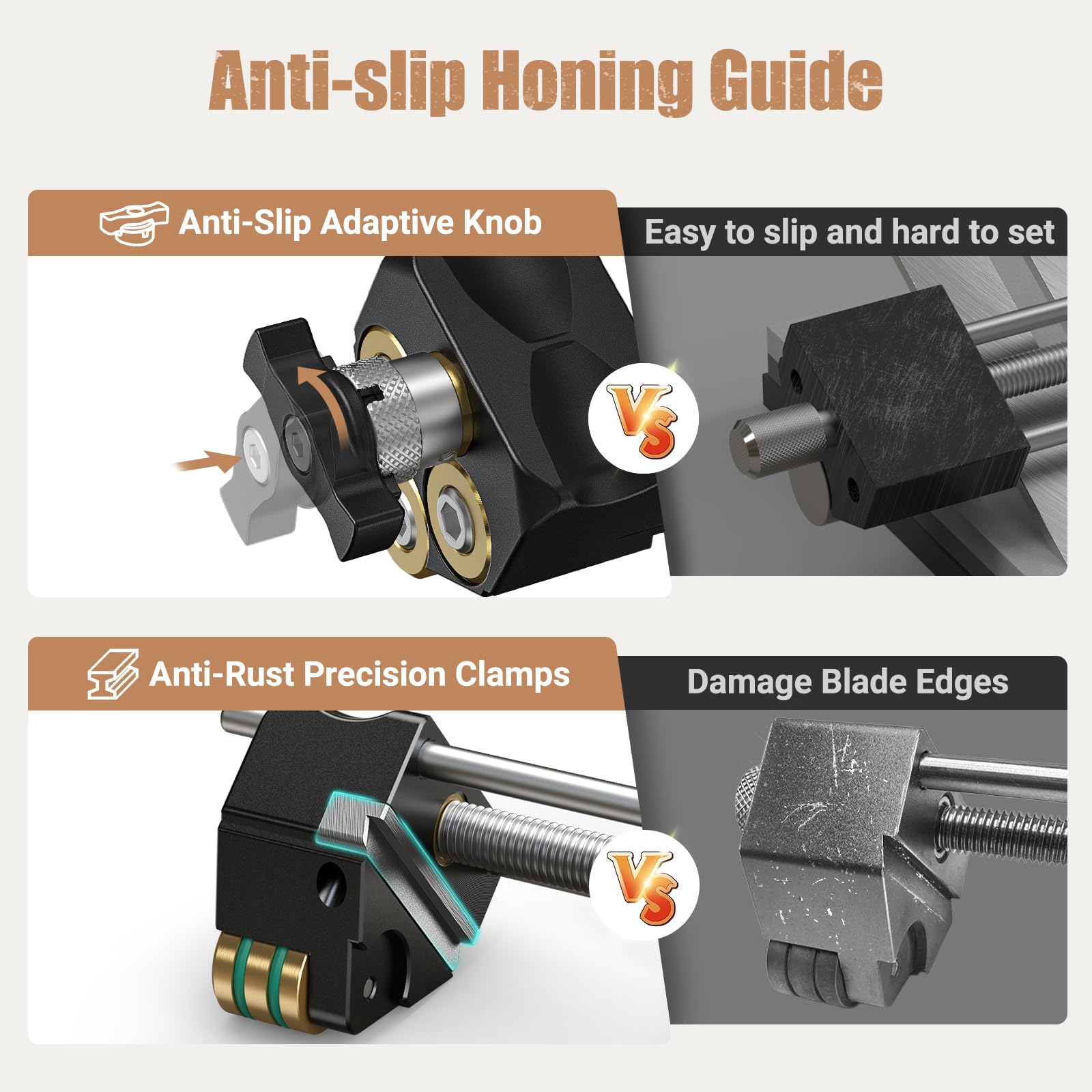 HONGDUI ergonomic anti-slip knob keeps blades secure during sharpening