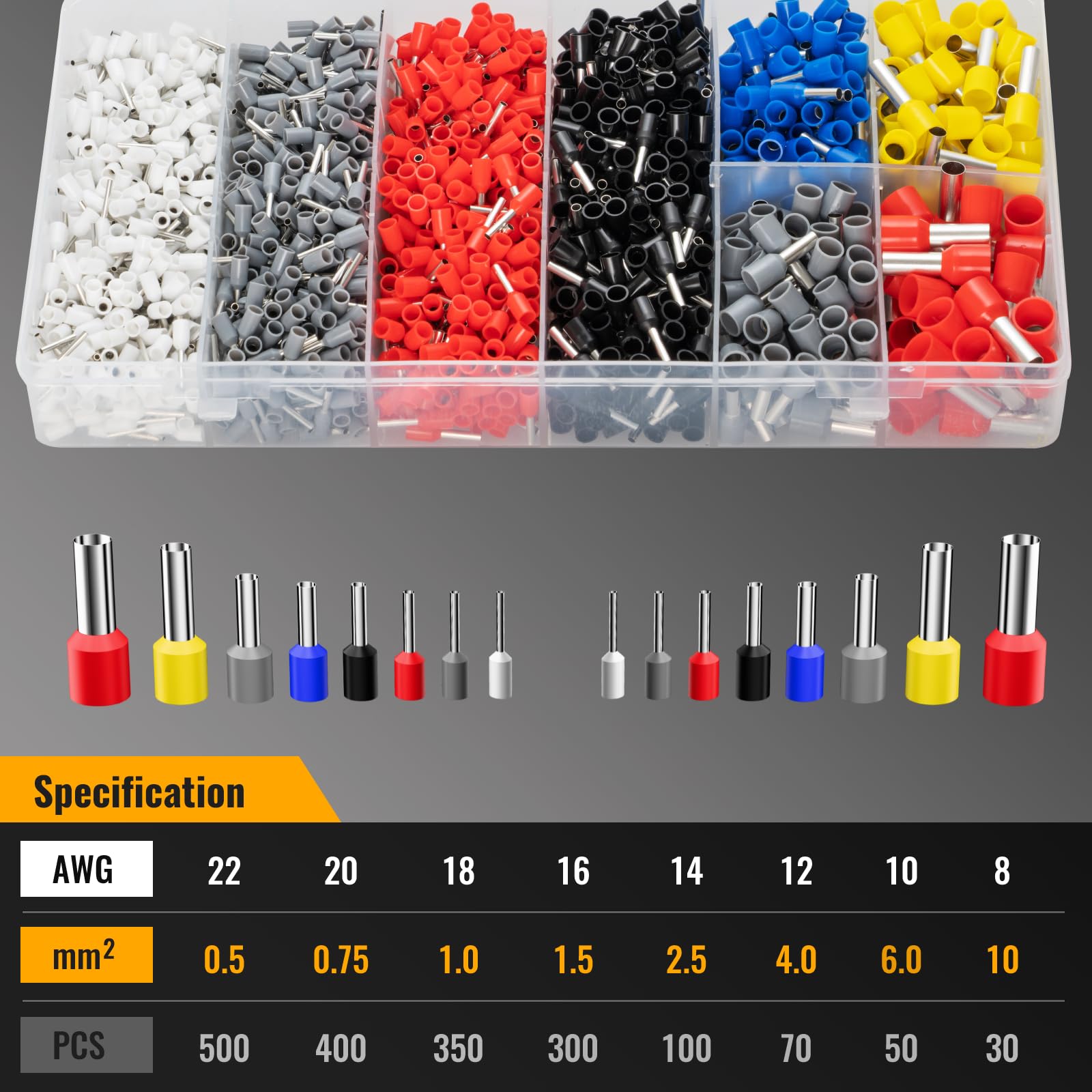 HONGEDUOREMI color-coded ferrule collars speed size identification