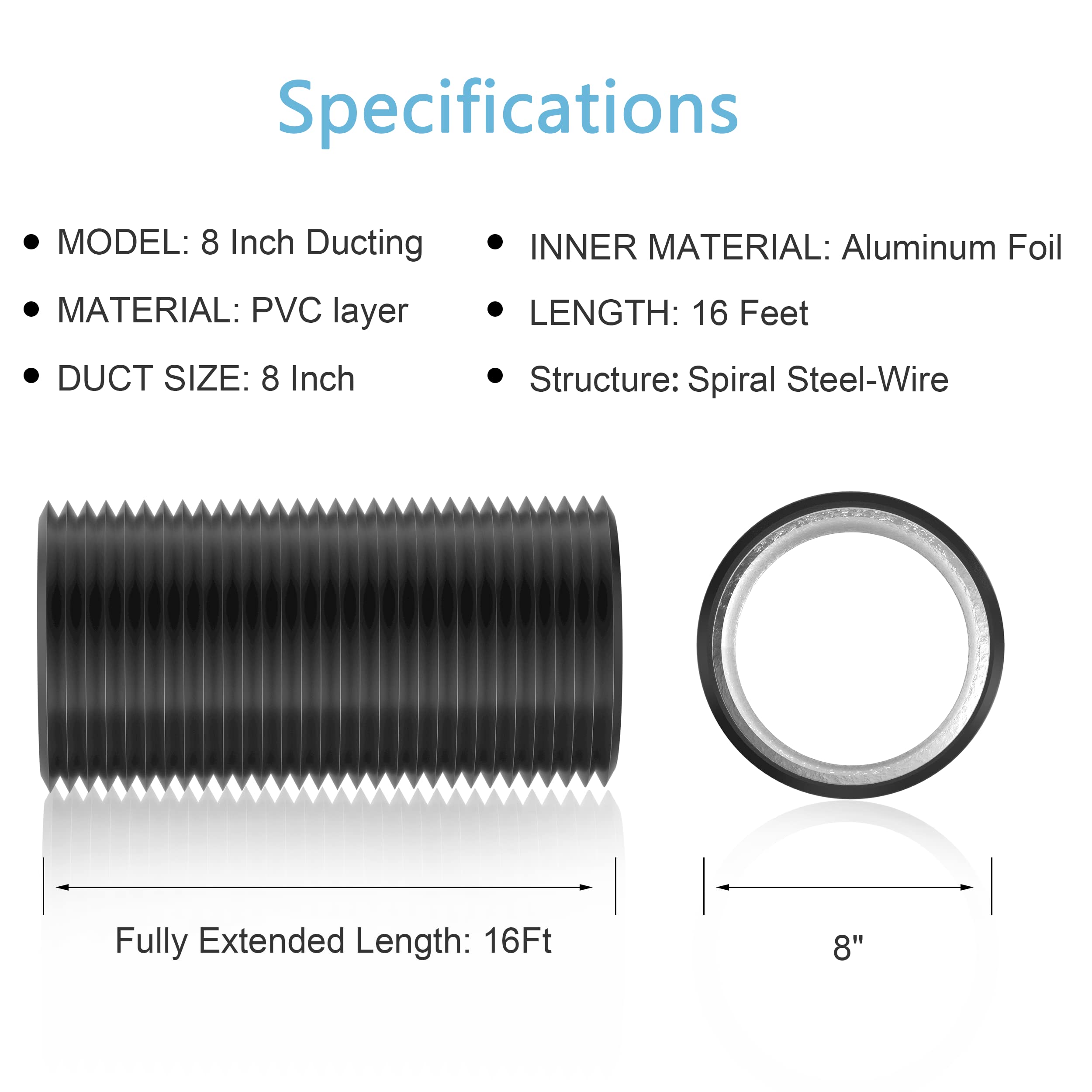 Hon&Guan 8-inch ducting ideal for greenhouse ventilation and climate control.