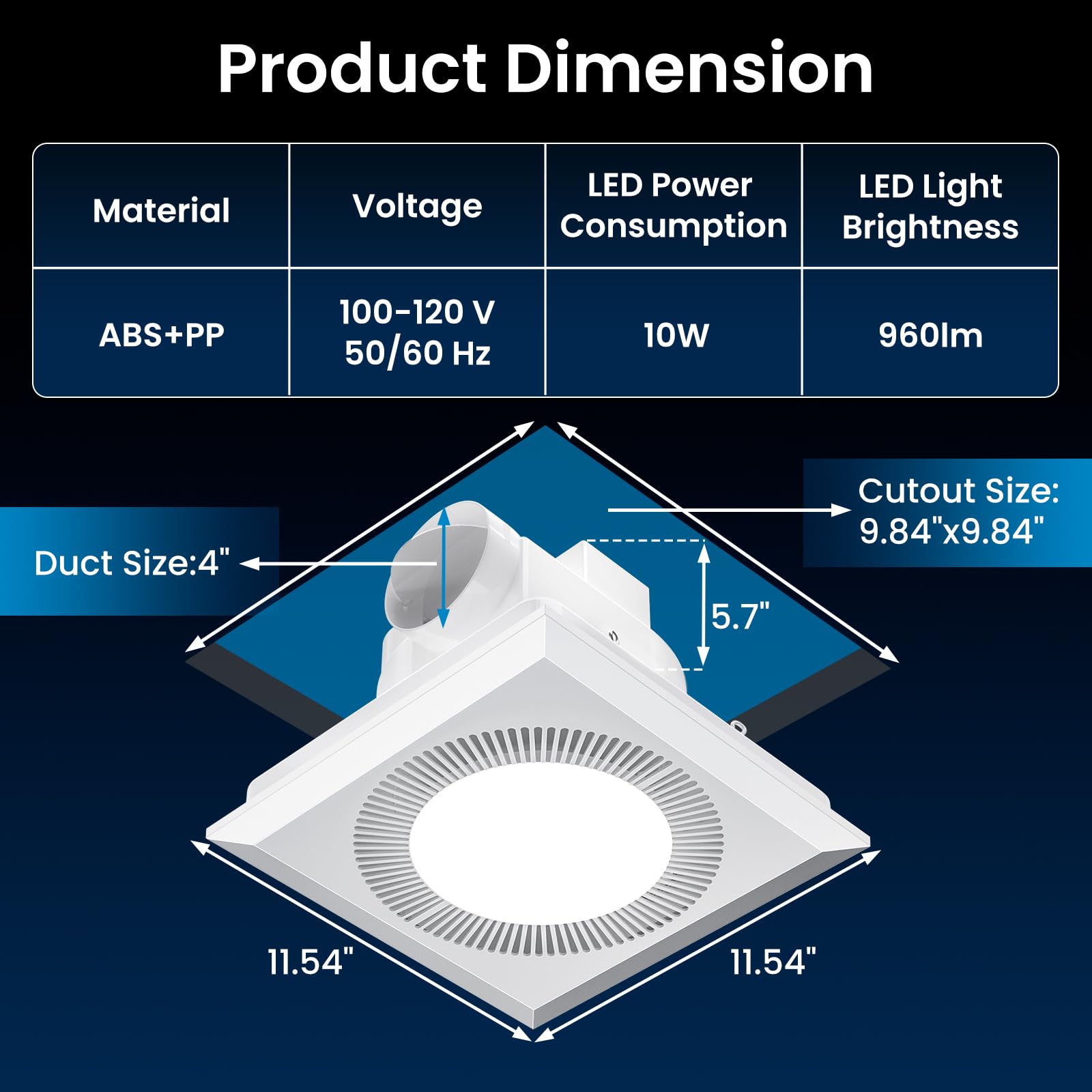 Hon&Guan bathroom exhaust fan with adjustable LEDs warm to cool lighting.