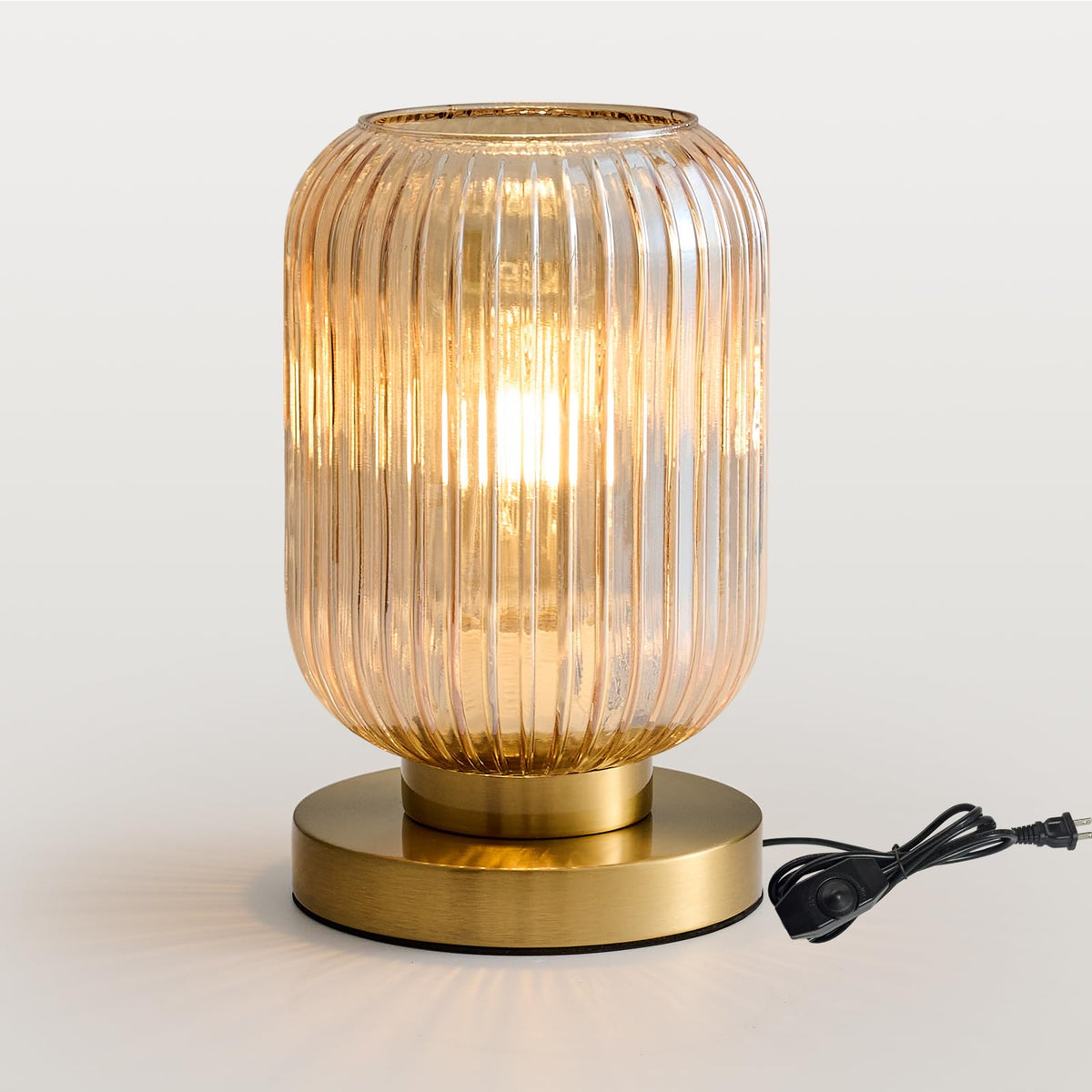 HONIEGG mid-century lamp with amber ribbed globe for warm ambient lighting