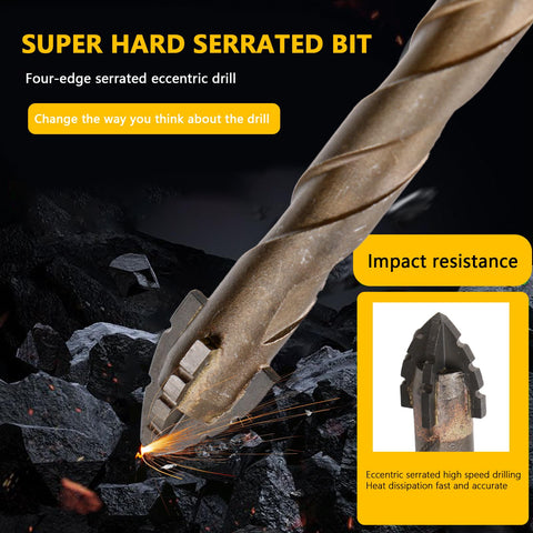 Honkdtyun eccentric-tip drill bit enabling accurate starting points and reduced wandering.