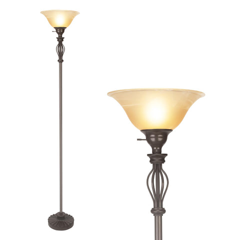 Honoding torchiere floor lamp with amber glass shade for warm living space lighting.