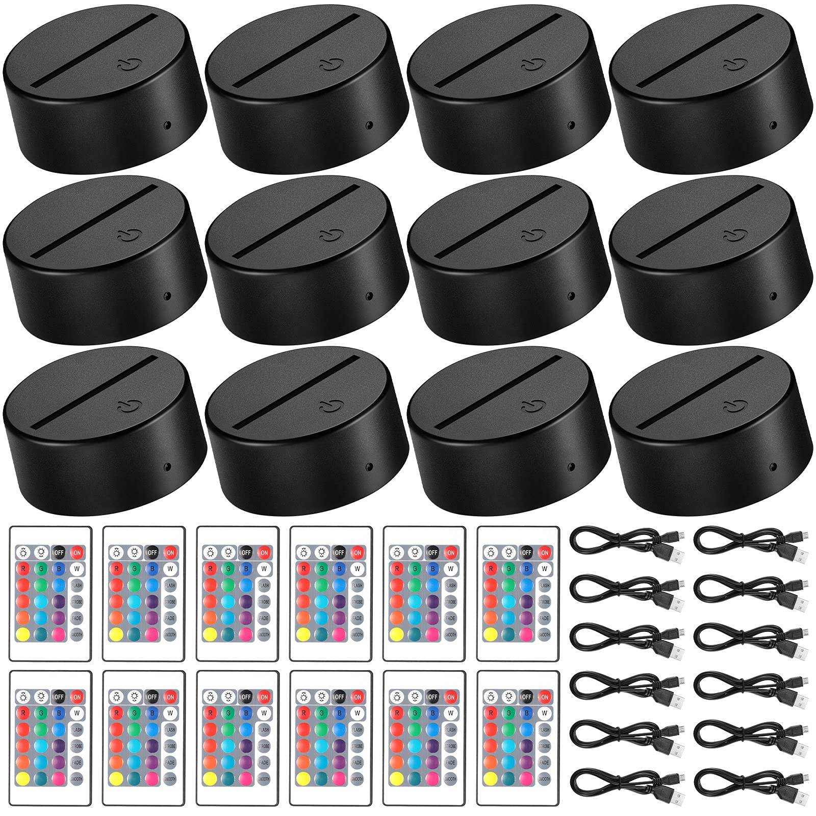 Honoson 12-sets 3D night LED light base with 16 colors for vibrant artwork display.